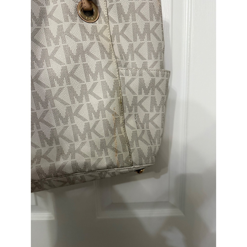 Michael Kors Jet Set Travel Tote‎ Bag Vanilla Signature Monogram Medium Gold HW - Picture 7 of 11